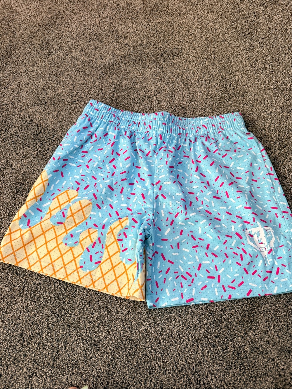 Kids Light Blue Ice Cream Cone Print Swim Shorts